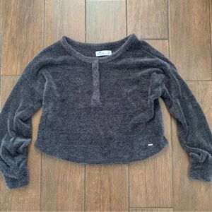Hollister Cropped Fuzzy Henley Long Sleeve Minimalist Top Gray Size XS